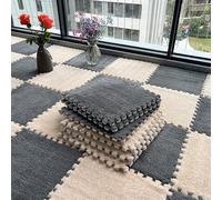 Lot de 10 tapis de jeu en mousse pelucheuse - Protection de sol carrée à poils longs - Tapis de jeu puzzle pour salle de jeux - 30 x 30 x 1 cm - Gris beige