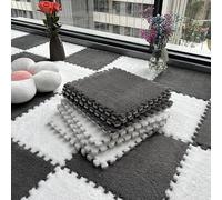 Lot de 10 tapis de jeu en mousse pelucheuse - Protection de sol carrée à poils longs - Tapis de jeu puzzle pour salle de jeux - 30 x 30 x 1 cm - Gris et blanc