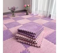 Lot de 10 tapis de jeu en mousse pelucheuse - Protection de sol carrée à poils longs - Tapis de jeu puzzle pour salle de jeux - 30 x 30 x 1 cm - Rose violet
