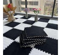 Lot de 10 tapis de jeu en mousse pelucheuse - Protection de sol carrée - Tapis de jeu puzzle pour salle de jeux - 30 x 30 x 1 cm - Noir et blanc