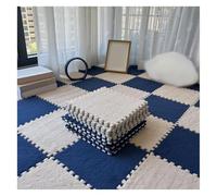 Lot de 10 Tapis Doux à Poils Longs, Carreaux De Moquette Moelleux Imbriqués, Carreaux De Sol Antidérapants pour Jeu De Puzzle, Tapis Sensoriel pour Salle Sensorielle(Color:Café Clair+Bleu Marine)