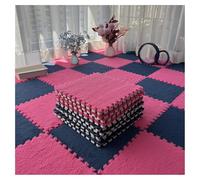 Lot de 10 Tapis Doux à Poils Longs, Carreaux De Moquette Moelleux Imbriqués, Carreaux De Sol Antidérapants pour Jeu De Puzzle, Tapis Sensoriel pour Salle Sensorielle(Color:Rose Rouge+Bleu Marine)