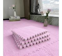 lot de 10 tapis puzzle en peluche pour chambre de bébé, dalles de moquette en peluche 30x30 cm, sol confort pour salon - FLUFFTILE Rosa