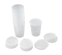 Lot de 10 tasses à mesurer en plastique transparent avec couvercles, conçues pour une lecture facile et une utilisation dans les cuisines ou les laboratoires (50 ml)