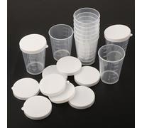 Lot de 10 tasses à mesurer transparentes de 50 ml avec couvercles blancs, récipients gradués en plastique pour ingrédients liquides et secs, parfaits pour la cuisine, le mélange, l'échantillonnage et
