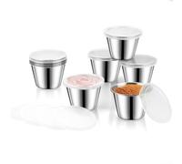 Lot de 10 tasses à sauce en acier inoxydable avec couvercle transparent - Anti-fuites - Pour le contrôle des portions du déjeuner et du pique-nique