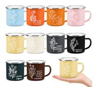 Lot de 10 tasses colorées en émail avec motif floral - 350 ml - Pour le | 8,6 x 8,6 cm - Incassable - Convient à un usage alimentaire - Facile d'entretien. Idéal pour les pique-niques