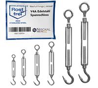 Lot de 10 tendeurs en acier inoxydable avec crochet et œillet en acier inoxydable V4A selon DIN 1480 1478 - Tendeur de câble - Crochet et œillet - Vis de serrage M 10 mm