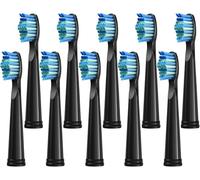 Lot de 10 têtes de rechange pour brosse à dents électrique Fairywill FW-507/508/551/917/959, ATMOKO, Gloridea, Sboly, WOVIDA, YUNCHI Sonic - Noir