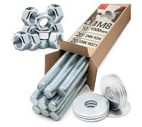 Lot de 10 tiges filetées M8 x 1000 mm, avec écrous et rondelles, tige filetée DIN 976, classe 4.8, galvanisés, écrous hexagonaux DIN 934, rondelles de carrosserie DIN 9021, kit de fixation pour