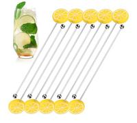 Lot de 10 touillettes à café en métal aux fruits - Bâtons mélangeurs de boissons au citron | Bâtons mélangeurs en acier inoxydable pour cocktails, boissons, fournitures de bar, bâtons mélangés