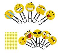 Lot de 10 trombones smiley avec 1 autocollant smiley, marque-page de dessin animé, trombones en plastique souple, mini marque-pages créatifs, marque-pages, accessoires de bureau (style aléatoire)
