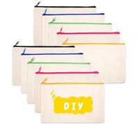 Lot de 10 trousses à crayons en tissu vierge à fermeture éclair - 20,8 x 13 cm - Multifonction - En toile unie - Pour peinture, bricolage, organiseur, école, voyage - Beige