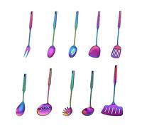 Lot de 10 ustensiles de cuisine en acier inoxydable de qualité supérieure - Outils de cuisine plaqués titane, cuillères, spatule, louche et accessoires pour chefs à domicile - Matériau durable 18/8