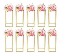 Lot de 10 vases de sol dorés - 60 cm de haut - En métal - Support géométrique rectangulaire - Pour centres de table de mariage