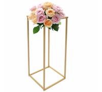 Lot de 10 vases dorés en métal pour mariage - Vases dorés pour tables en forme de cœur - Colonne de sol - Vase à fleurs géométrique - Rectangulaire - Présentoir à fleurs - Rack à la maison - 80 cm