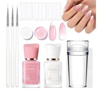 Lot de 10 vernis à ongles français, kit de manucure française avec vernis à ongles blanc et rose bébé, 3 pinceaux pour nail art, tampon à ongles, grattoir et autocollants French Tip pour le design des
