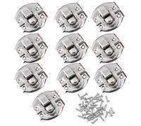 Lot de 10 verrous à boucle en fer rétro incurvés pour boîtes en bois, bijoux, coffre au trésor, argenté, doré, bronze, 20 x 20 mm, fermeture sécurisée (argenté)