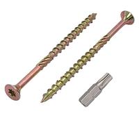 Lot de 10 vis à bois en acier zingué jaune Tête Torx Type 17 Tête fraisée Vis à panneaux d'aggloméré 6 x 100 mm