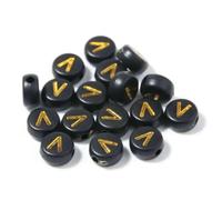 Lot de 100 à 500 perles de l'alphabet AZ 26 en acrylique, couleur or noir, pour la fabrication de bijoux, bracelets à breloques, accessoires, DIY, 200 pièces