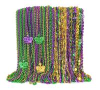 Lot de 100 accessoires de Mardi Gras, 11 sortes de perles de Mardi Gras en forme de masque, colliers en forme de masque, perles vertes et violettes métallisées pour défilés, festivals, carnavals,