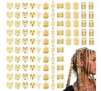 Lot de 100 accessoires pour cheveux dorés pour dreadlocks - 10 types de perles de cheveux en métal - Bijoux pour dreadlocks pour femmes - Accessoires de cheveux pour les festivals