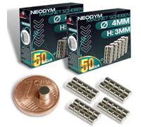 Lot de 100 aimants en néodyme N52 490 g - Cylindre magnétique 4 mm de diamètre - 4 x 3 mm