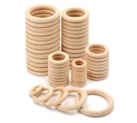 Lot de 100 anneaux en bois massif brut naturel pour macramé, loisirs créatifs, cerceaux, ornements, connecteurs, fabrication de bijoux - 15 à 100 mm
