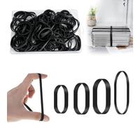 Lot de 100 anneaux en caoutchouc de différentes tailles 5/6/8/12 cm avec boîte, large bande élastique noire large, élastiques de ménage en caoutchouc mélangés
