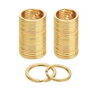 Lot de 100 anneaux porte-clés dorés - 25 cm - 30 cm - Ronds plats - Pour la maison, la voiture, le bureau, la fixation des clés, les arts créatifs - Accessoires de bricolage