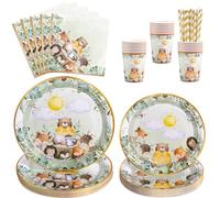 Lot de 100 Assiettes Décoratives pour Anniversaire de la Jungle Safari pour 20 Invités - Set de Fête avec Serviettes, Gobelets en Carton et Pailles en Papier