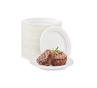Lot de 100 assiettes en carton 100 % biodégradables et compostables - Assiettes jetables en bagasse respectueuses de l'environnement, biodégradables et compostables (17,8 cm)
