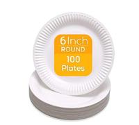 Lot de 100 assiettes jetables en carton de 15 cm, pour aliments chauds et froids, utilisées pour les fêtes d'anniversaire, les fêtes de Noël, les pique-niques, les barbecues, jetables