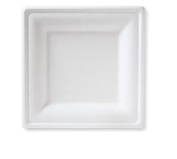 Lot de 100 Assiettes Plates Carrées Jetables en Pulpe de Cellulose Bagasse 100 % Compostable, 20 x 20 cm. Biodégradable - Compostable - Plastic Free.