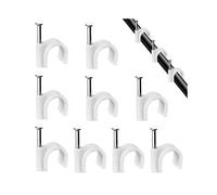 Lot de 100 attaches-câbles rondes blanches robustes et durables de 7 mm avec clous en acier pour la gestion des câbles domestiques