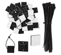 Lot de 100 attaches de câble auto-adhésives avec coussinets adhésifs polyvalents (attaches en nylon noir, longueur 150 mm, largeur 18 mm) pour la maison et le bureau
