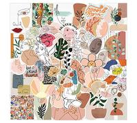 Lot de 100 autocollants bohèmes pour adolescentes et adultes - en vinyle étanche - Décoration moderne aux dessins au trait abstraits minimalistes pour bouteille d'eau, album, journal, skateboard