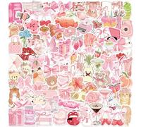 Lot de 100 autocollants Coquette - Jolis autocollants esthétiques en vinyle imperméable pour filles | ordinateur portable, bouteille d'eau, téléphone, guitare (motifs roses aléatoires)