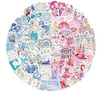 Lot de 100 autocollants côtiers bleus et roses - Décalques en vinyle imperméable sur le thème de l'océan pour filles et adolescentes, bouteilles d'eau, ordinateurs portables, bagages, skateboards