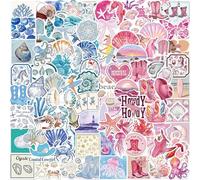 Lot de 100 autocollants esthétiques océan bleu et rose Coastal Stickers Graffiti en vinyle imperméable pour skateboard, voiture, ordinateur portable, guitare, adolescents et adultes