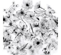 Lot de 100 autocollants imperméables en PET Motif fleurs Noir et blanc | Autocollant imperméable en PET pour scrapbooking, journal intime, carnet de notes, carnet de notes, téléphone, guitare