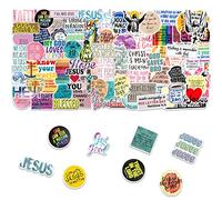 Lot de 100 autocollants Jésus Chrétien en vinyle imperméable, peuvent être collés sur les ordinateurs portables, valises, skateboards, réfrigérateurs, bouteilles d'eau