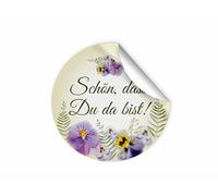 Lot de 100 autocollants « Schön dass du da bist » pour cadeaux d'invités, ou petits cadeaux pour mariage, baptême, anniversaire, anniversaire de mariage (4,5 cm, ronds)