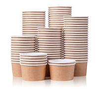 Lot de 100 bacs à crème glacée en papier kraft et bols à soupe, 163 ml, marron kraft, gobelets à collation en papier chaud/froid, gobelets à crème glacée, bols à soupe