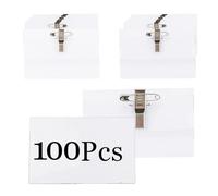 Lot de 100 badges nominatifs avec clip et épingle, 9 x 5,6 cm, en plastique transparent avec épingles horizontales, pour école, bureau, exposition, conférence