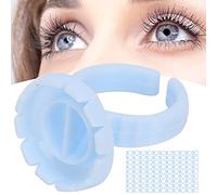 Lot de 100 bagues de tatouage en plastique pour extensions de cils, bagues à pigments d'encre de tatouage, palette de bagues de maquillage adhésives pour extensions de cils et nail art (bleu, 100