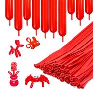 Lot de 100 ballons à modeler longs en latex rouge 260Q - Ballons longs en latex pour anniversaire, fête de Noël, mariage, décoration de fête (rouge)