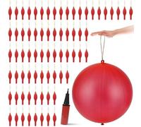 Lot de 100 ballons de frappe épais très résistants avec poignée en caoutchouc et pompe à air pour anniversaire, Halloween, sacs à friandises (rouge)