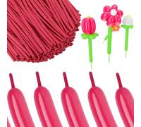Lot de 100 ballons longs en latex épais pour attacher une arche de ballons et tordre des animaux en latex épais pour clown magique, mariage, fête d'anniversaire - rouge rose