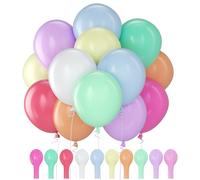Lot de 100 ballons macaron, 30 cm, couleurs macaron mates, 10 couleurs pastel avec ruban rose et blanc, pour anniversaire, mariage, fête prénatale, décoration de fête Grünsonne